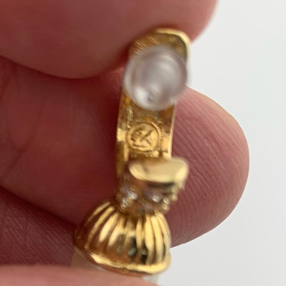 SWAROVSKI Austrian Crystal Faux Pearl Hoop Gold Plate Earrings Post Signed VTG - Picture 5 of 7